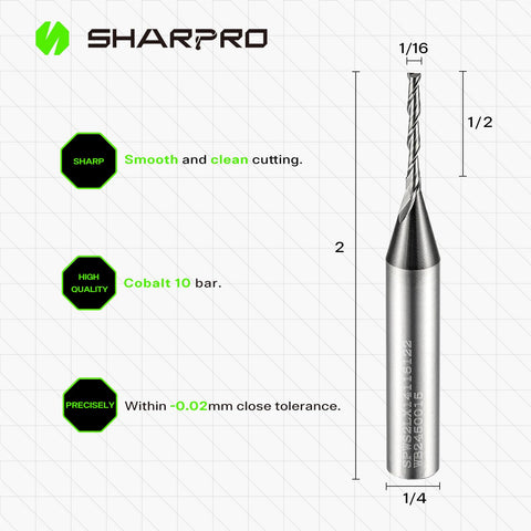 SHARPRO solid carbide 1/16 router bit for precise inlay work