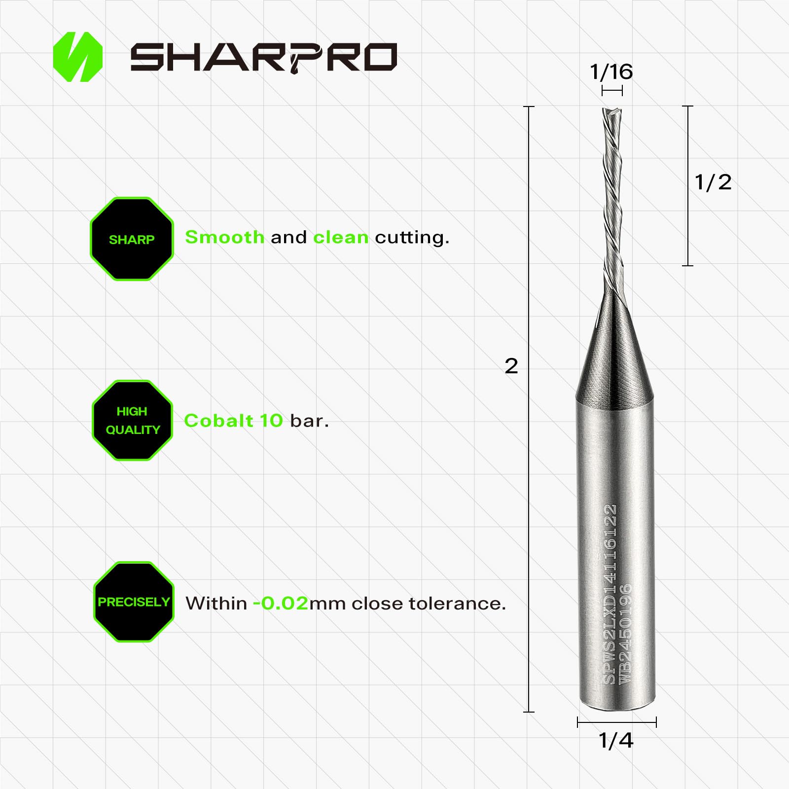 SHARPRO 1/16 inch router bit in action highlighting clean cuts from carbide edge.