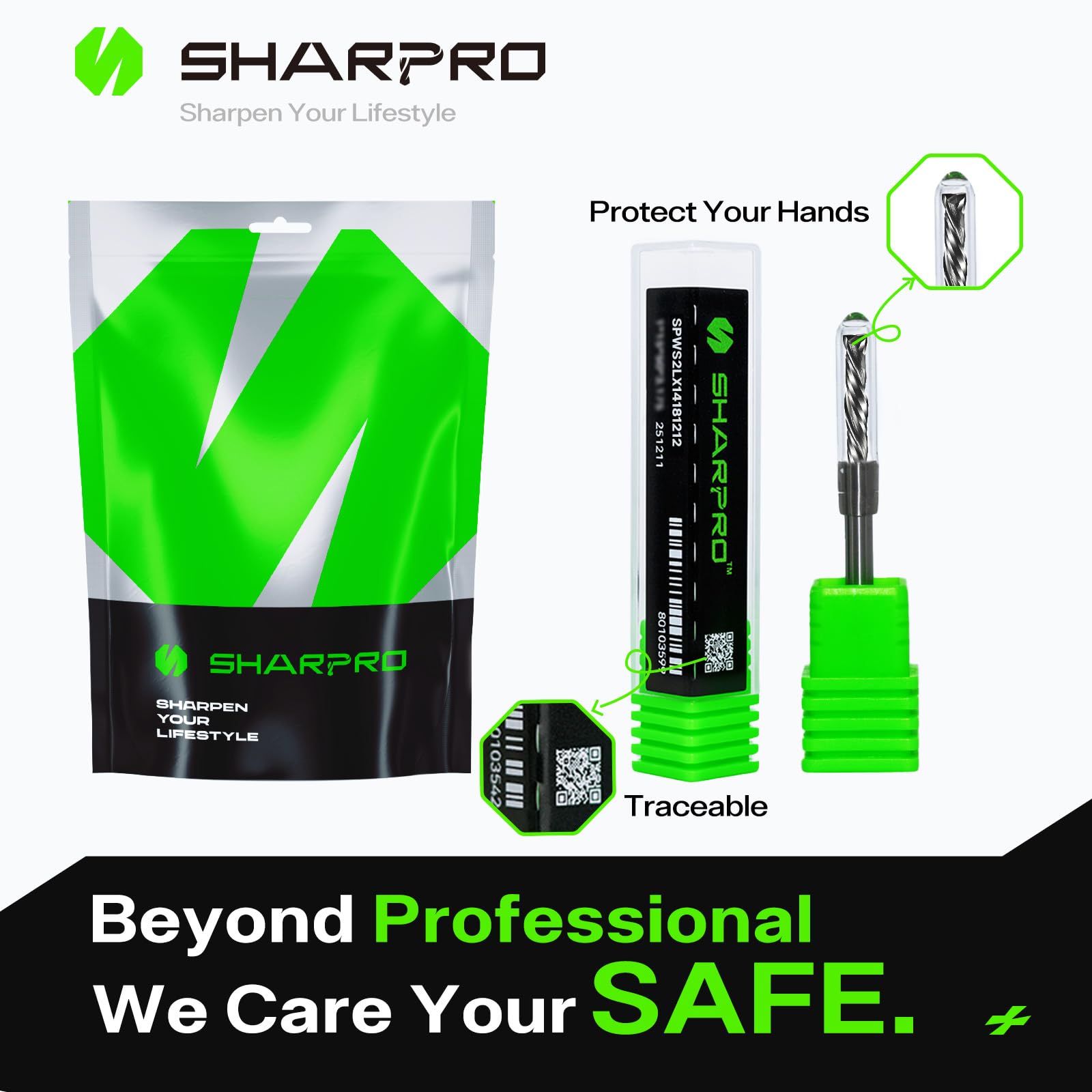 SHARPRO 1/8 router bit high-polished edge for smoother cuts.