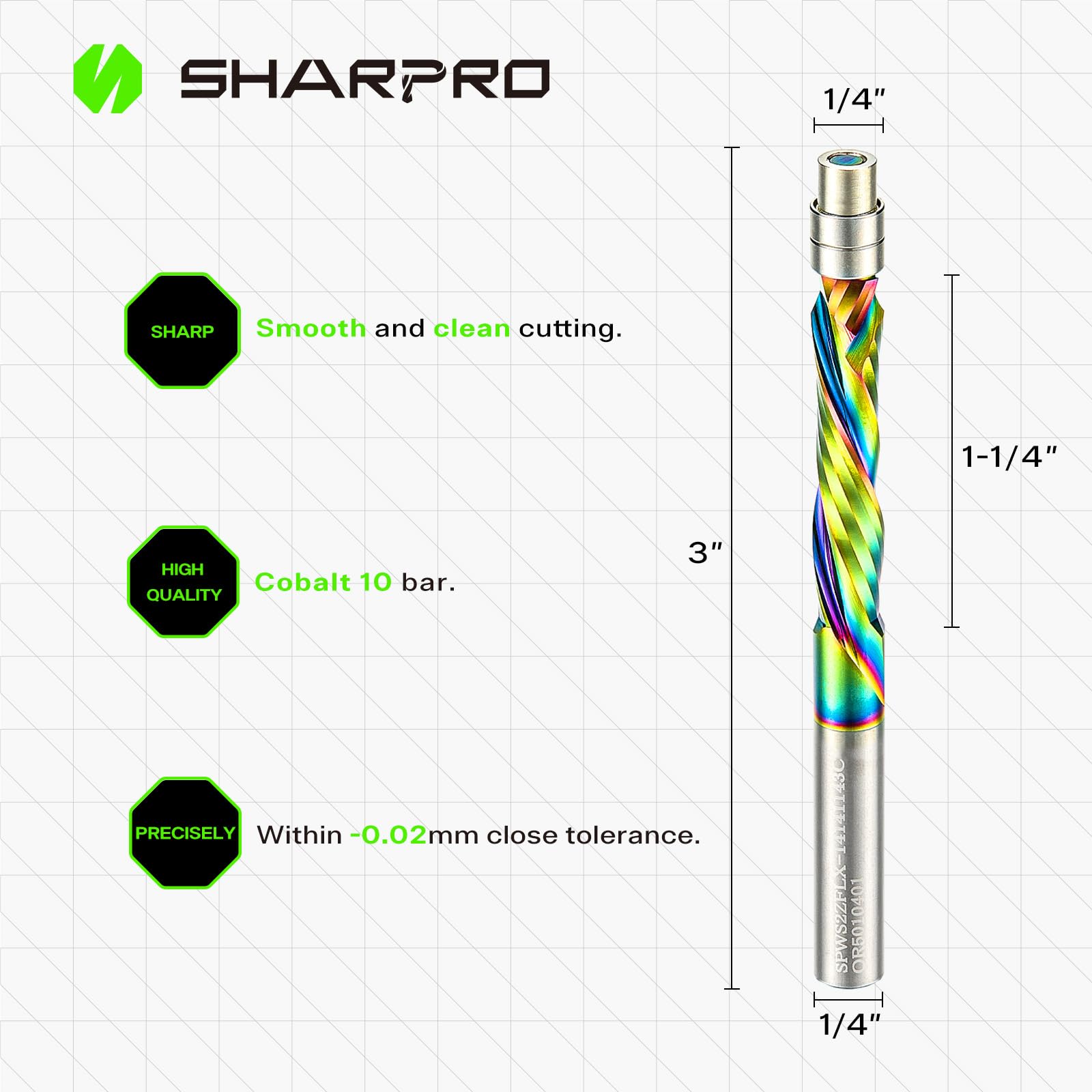 SHARPRO bottom bearing flush-cut router bit enables clean edge profiles on wood.