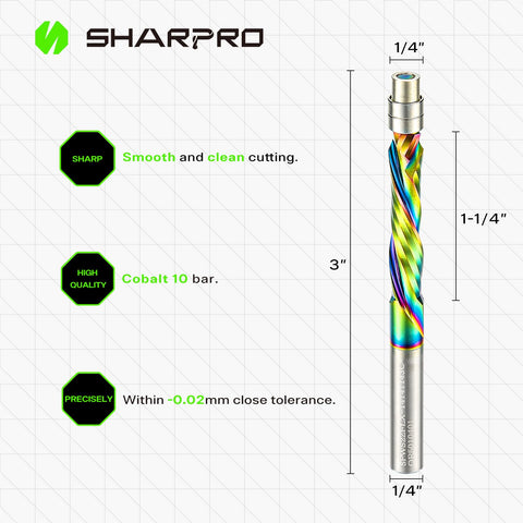 SHARPRO bottom bearing flush-cut router bit enables clean edge profiles on wood.