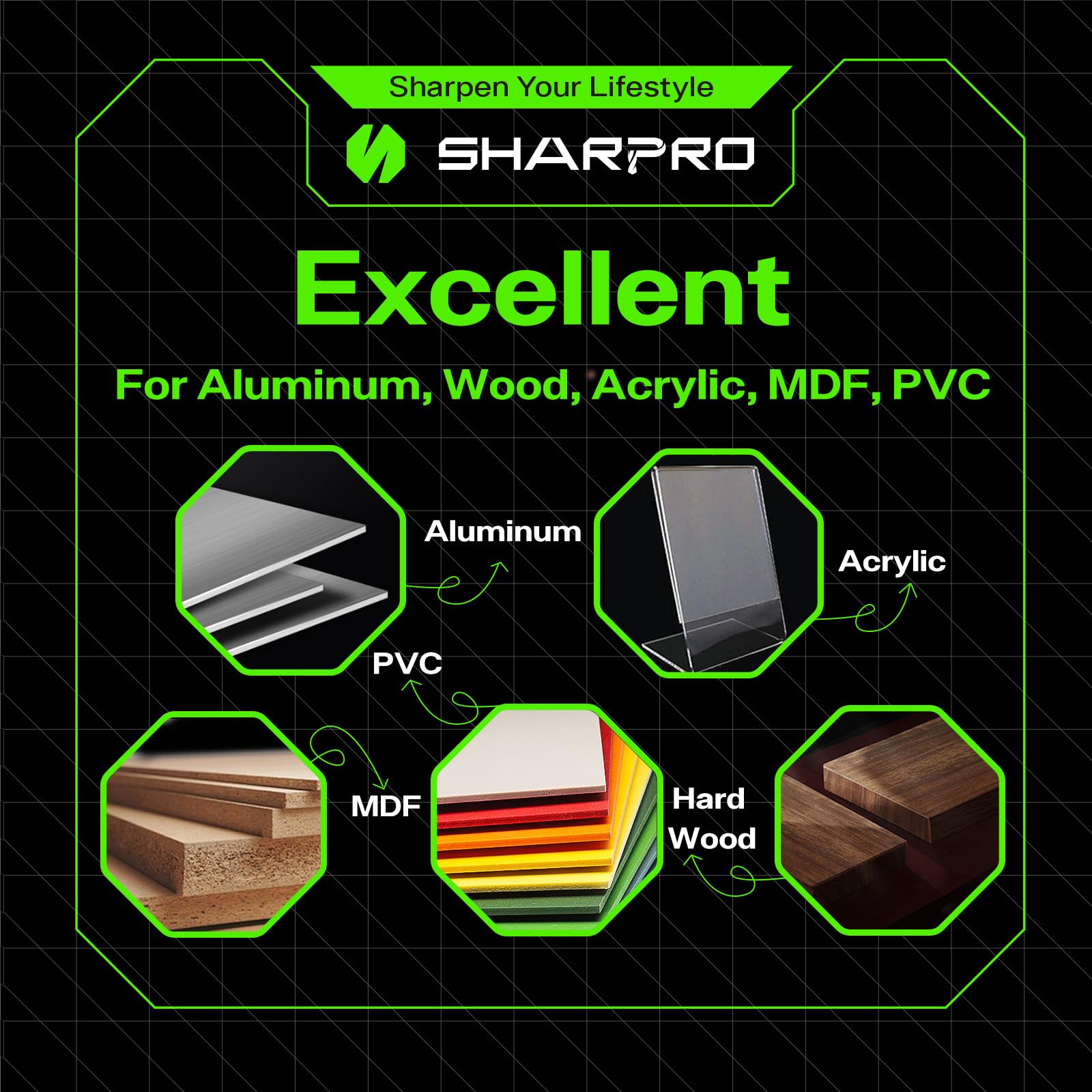 SHARPRO TAC coating reduces friction for quieter, burr-free cutting.