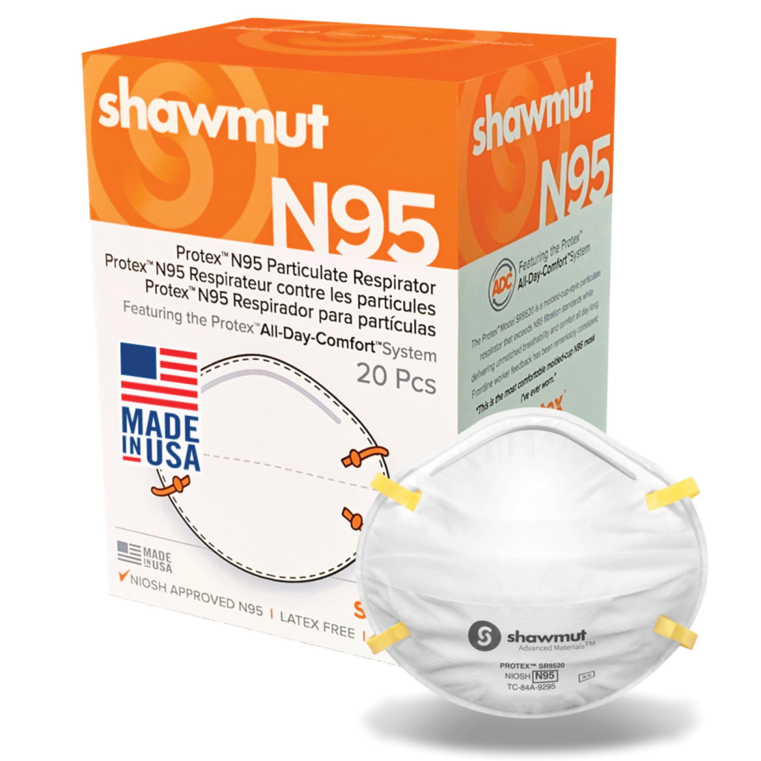 Shawmut Protex N95 mask close-up showing the nose clip for a secure fit.