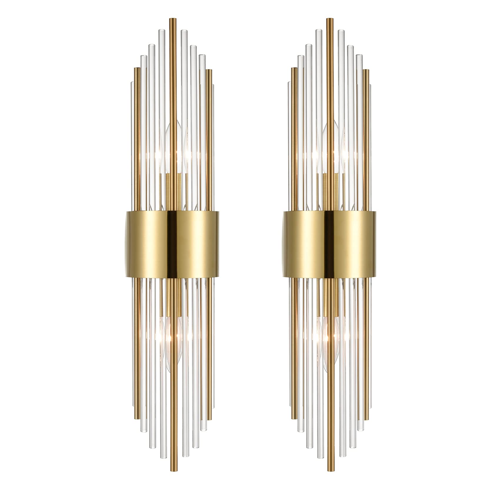Shawnkey 2-light wall sconce in brushed titanium gold enhances ambient living room lighting