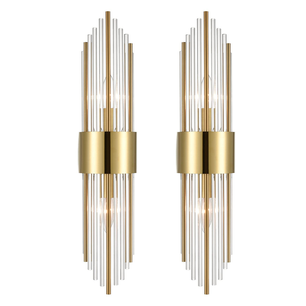 Shawnkey 2-light wall sconce in brushed titanium gold enhances ambient living room lighting