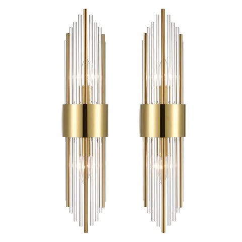 Shawnkey 2-light wall sconce in brushed titanium gold enhances ambient living room lighting