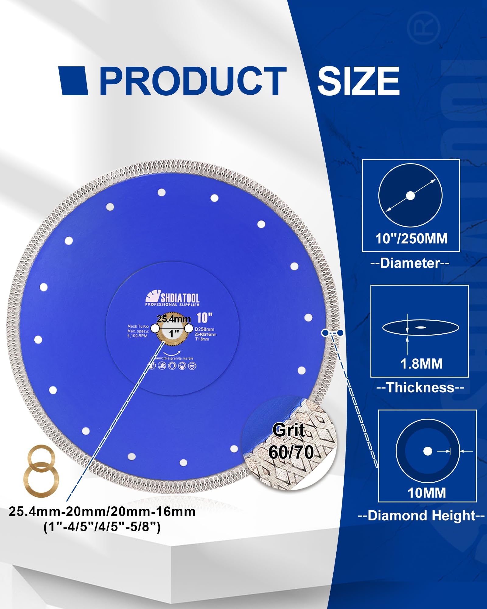 SHDIATOOL 10-inch diamond blade cutting ceramic tiles smoothly