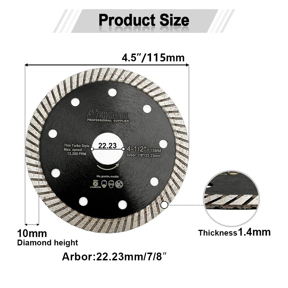 SHDIATOOL 115mm blade supports wet and dry cutting with reduced dust.