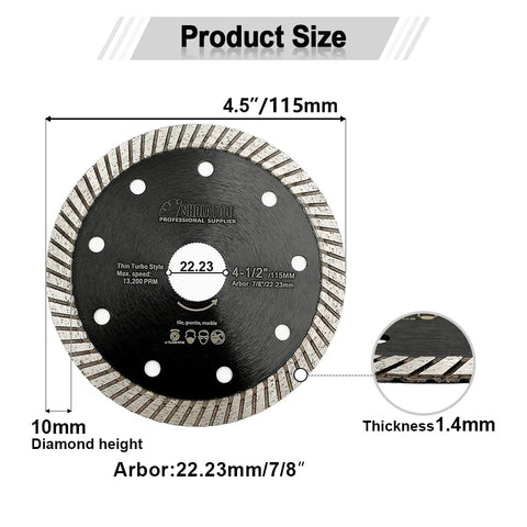 SHDIATOOL 115mm blade supports wet and dry cutting with reduced dust.