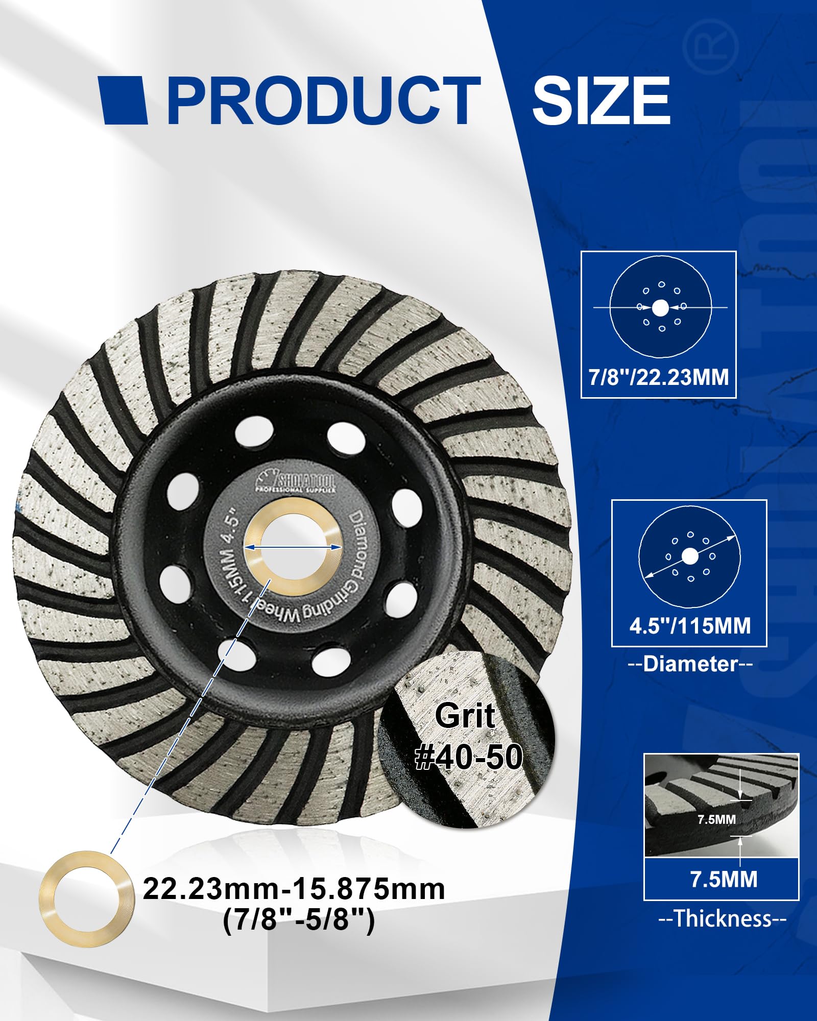 SHDIATOOL 4-1/2-inch cup wheel for precise finishing on concrete, granite, and marble.