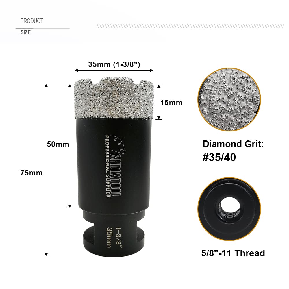 SHDIATOOL 35mm core bit cutting marble smoothly with grinder.