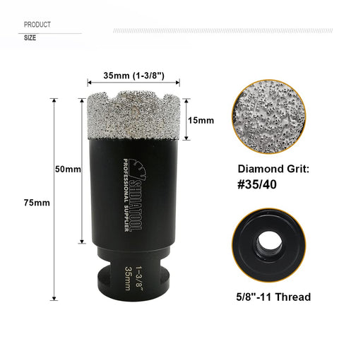 SHDIATOOL 35mm core bit cutting marble smoothly with grinder.