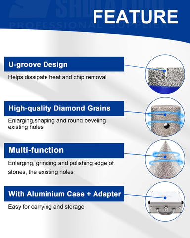 SHDIATOOL diamond tile drill set 50mm for thick tile and slab drilling.