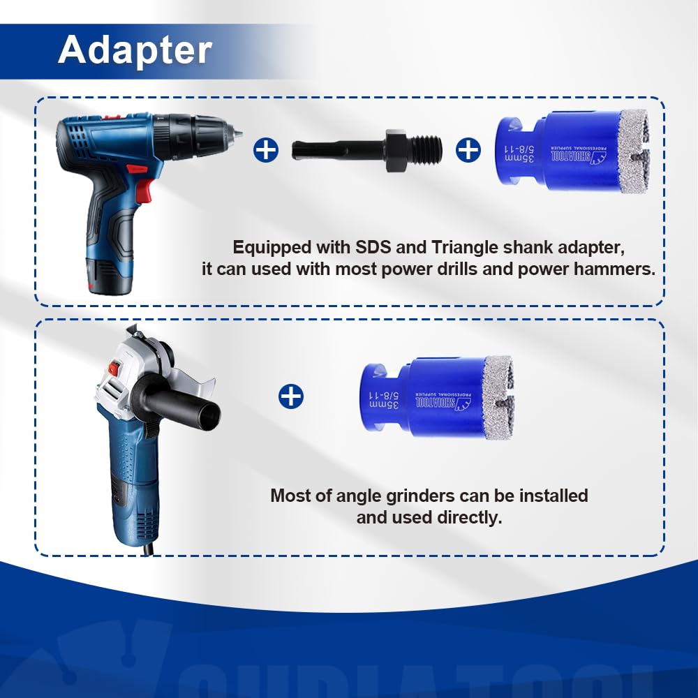 SHDIATOOL porcelain tile drilling kit supports dry and wet drilling tasks