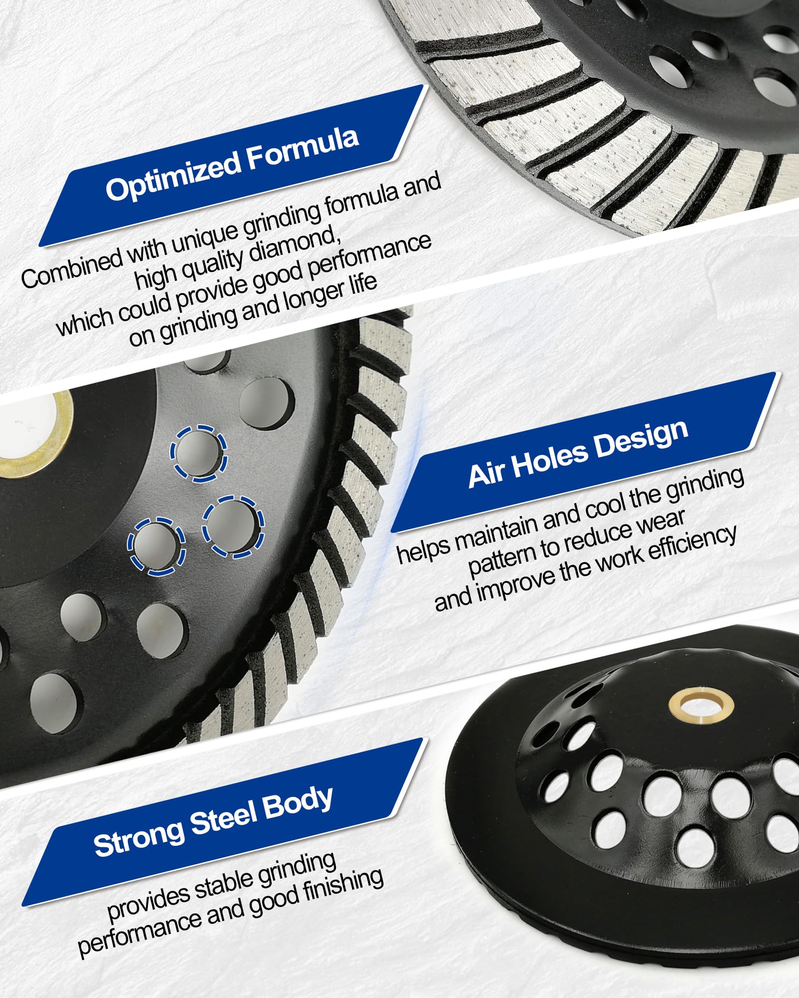 SHDIATOOL turbo row design maintains flat, smooth grinding across surfaces.