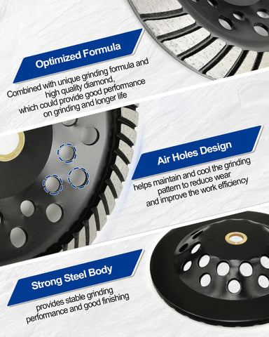 SHDIATOOL turbo row design maintains flat, smooth grinding across surfaces.