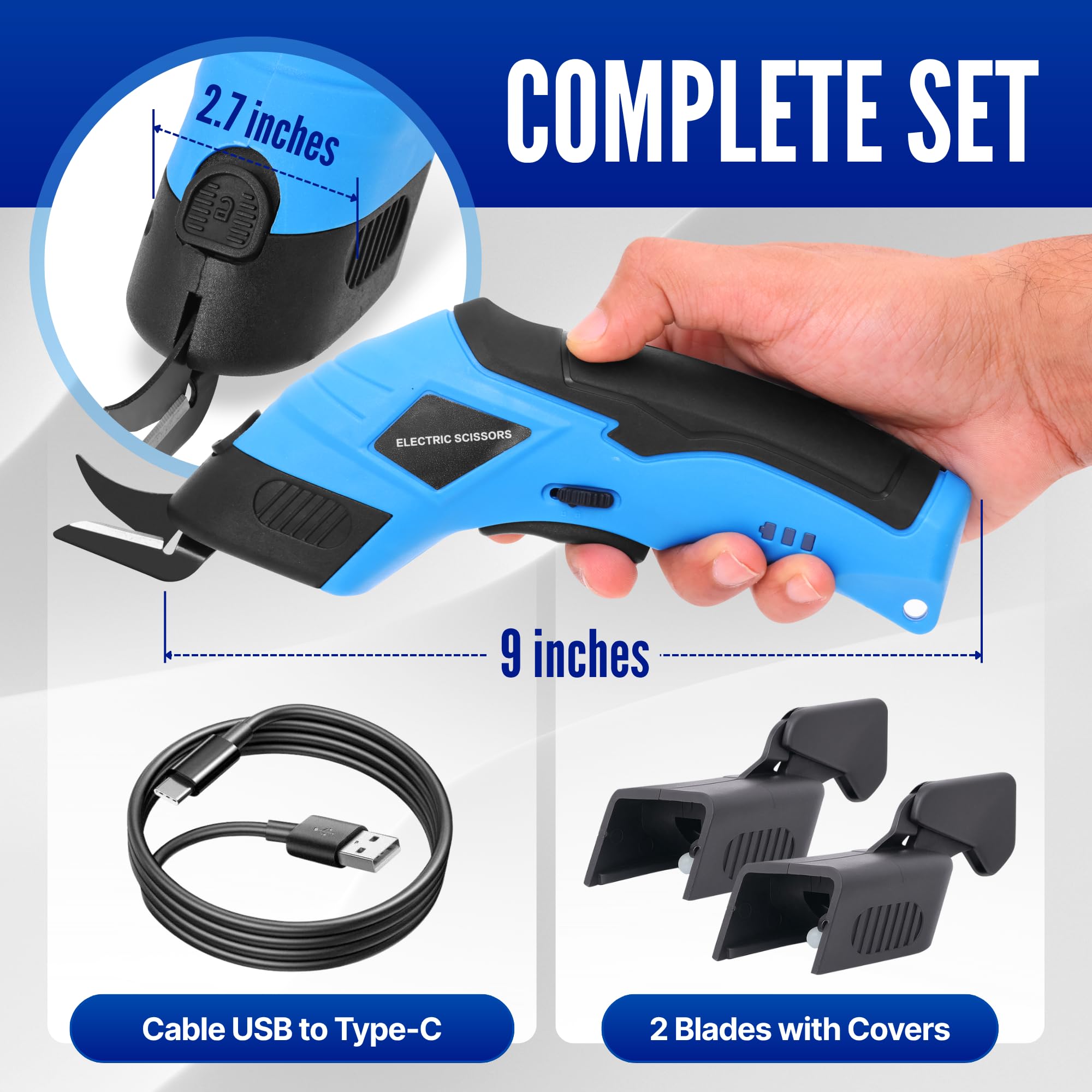 Shearva cordless electric scissors charging cable and case shown for portable setup