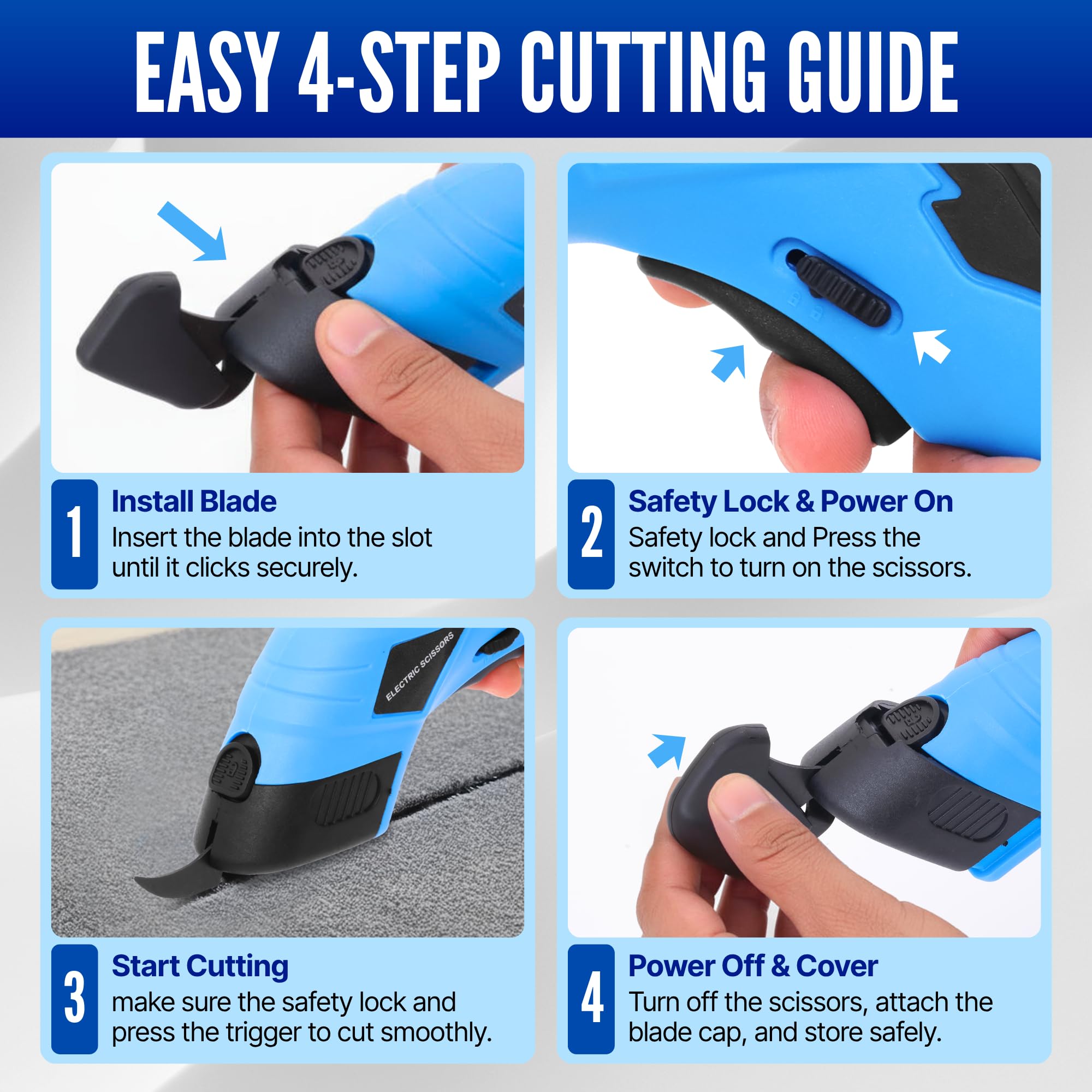 Shearva cordless electric scissors cutting cardboard for clean, precise box openings