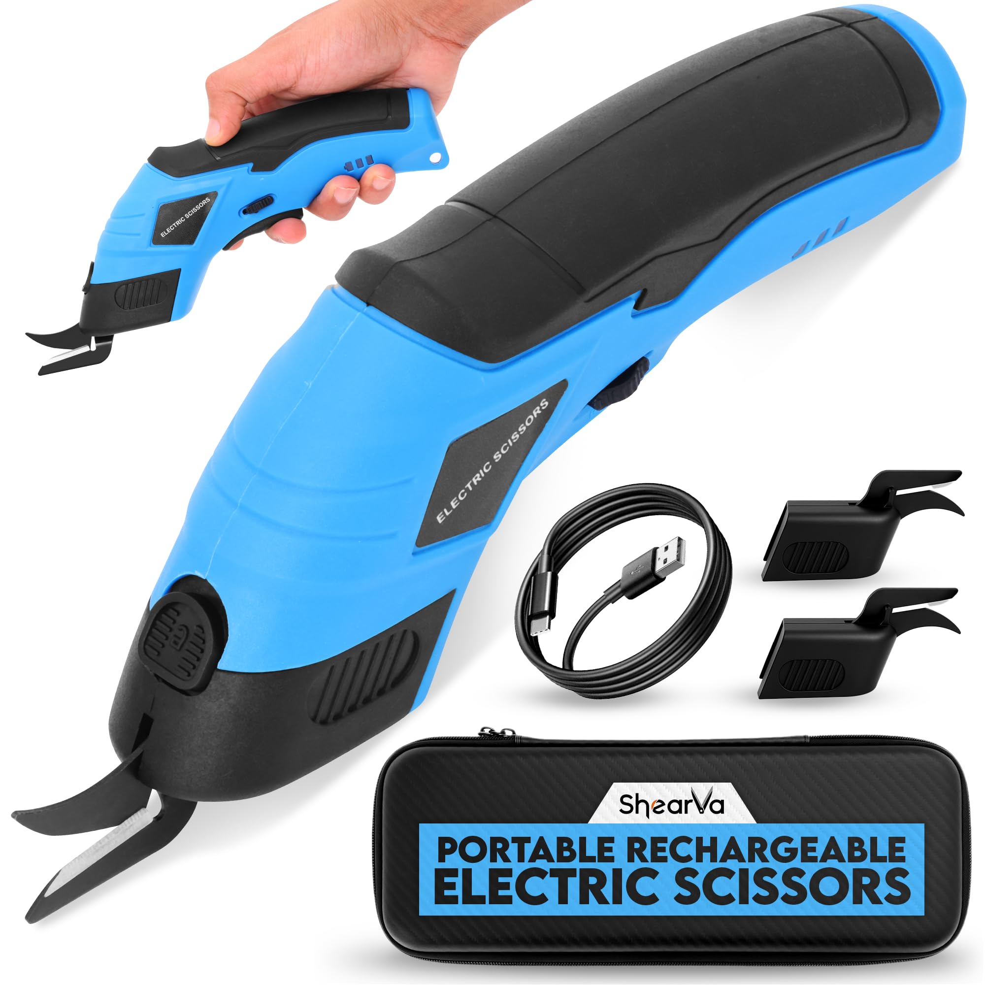 Shearva cordless electric scissors kit with supplies and case for easy storage