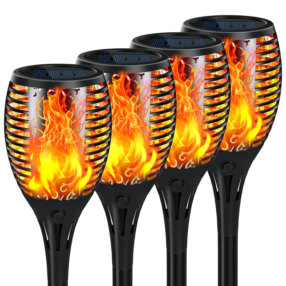 SHEDALED upgraded solar torch lights flame close-up with bright, realistic flicker.