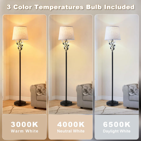 Sheeta tall floor lamp in black metal stand provides stable support