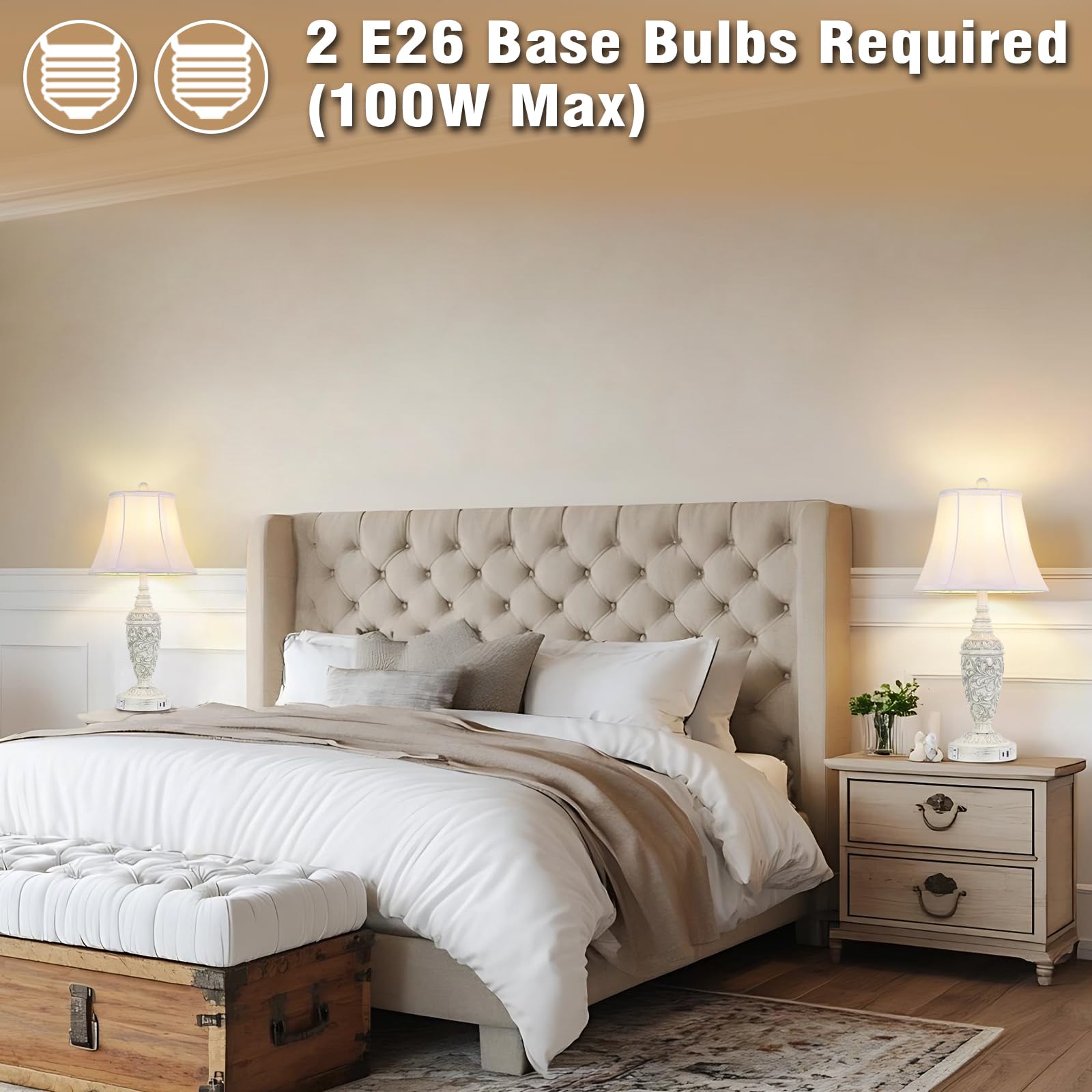 Sheetea 2-pack vintage lamps for coordinated bedroom or living room decor.