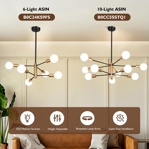 Sheetea sputnik chandelier with adjustable height for tailored ceiling height.