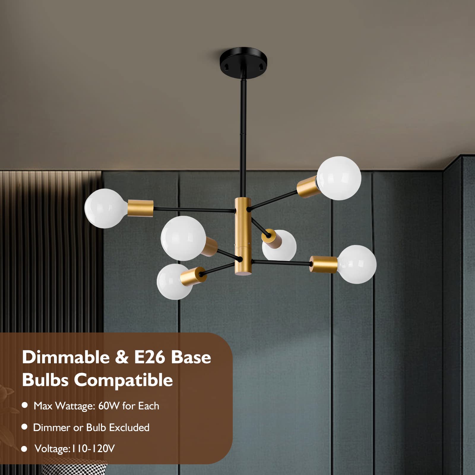 Sheetea sputnik chandelier blends modern farmhouse style in living and dining areas.