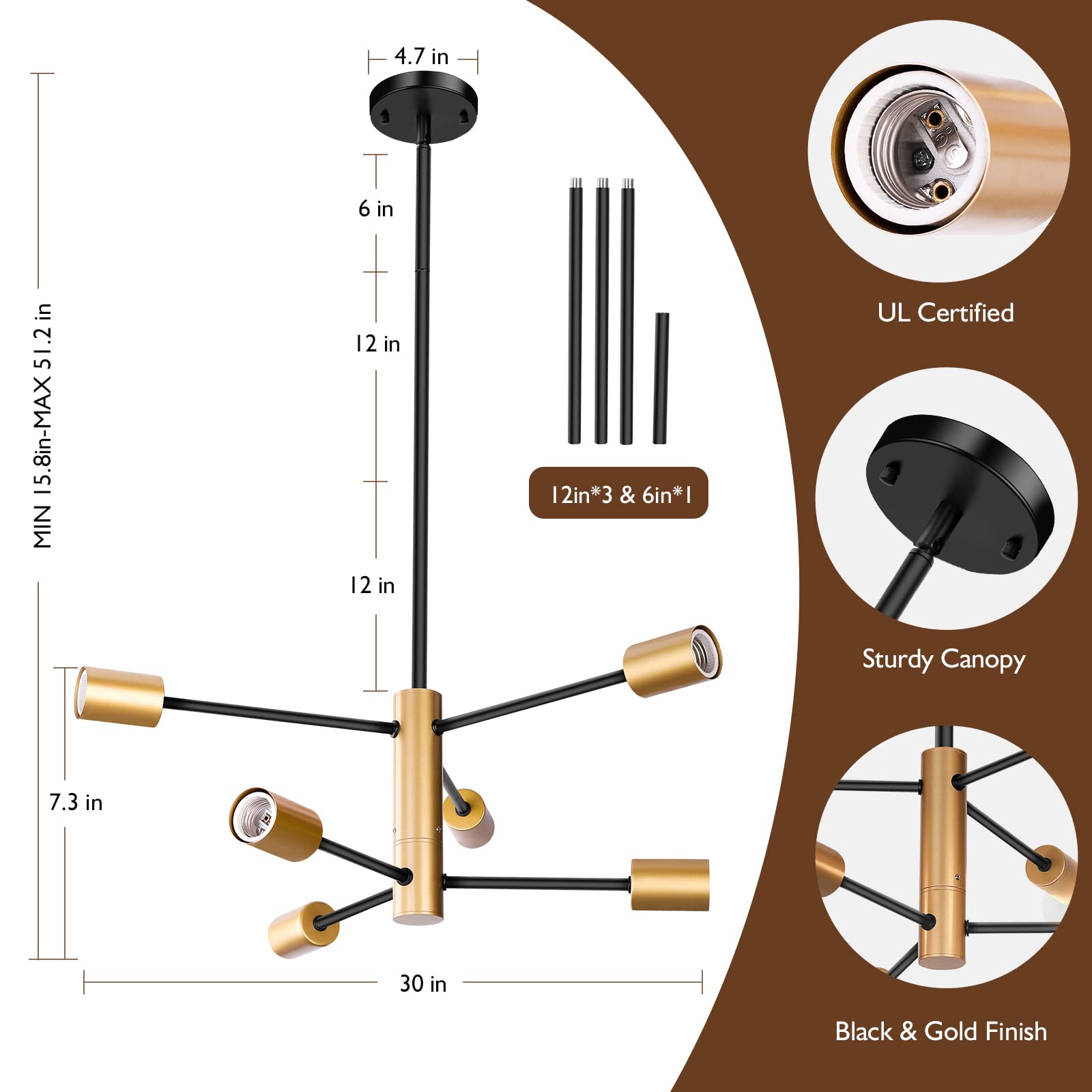 Sheetea sputnik chandelier with rotating arms for customized lighting direction.