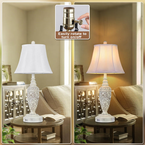 Sheetea distressed white finish lamp complements traditional and transitional interiors.