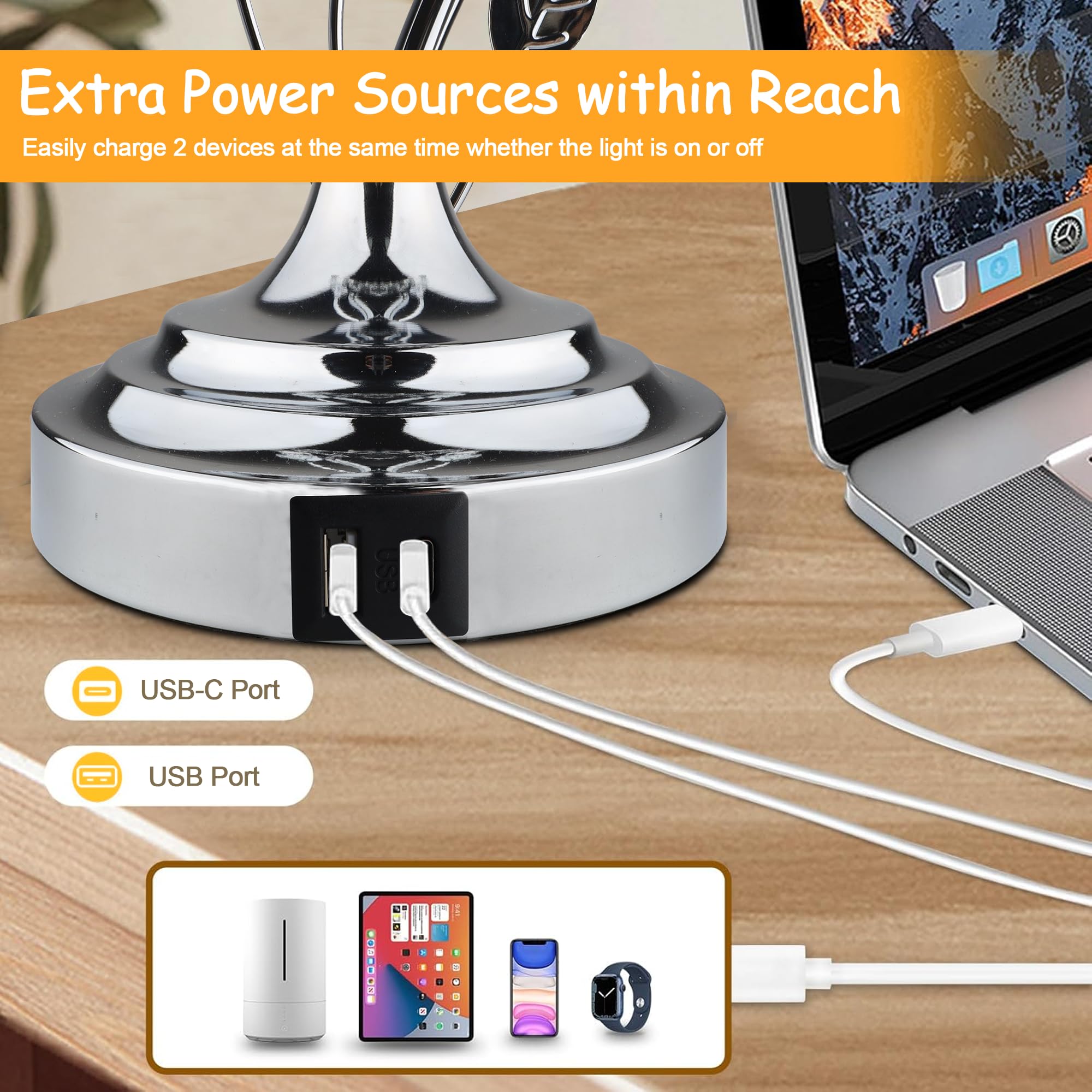 Sheetea dual USB table lamp with USB-A and USB-C ports for device charging