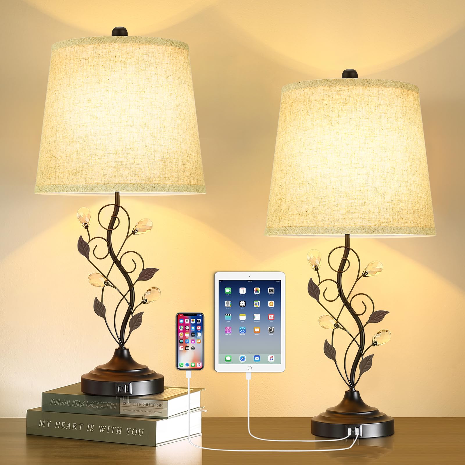 Sheetea farmhouse lamps with leaf-crystal design for elegant living spaces.