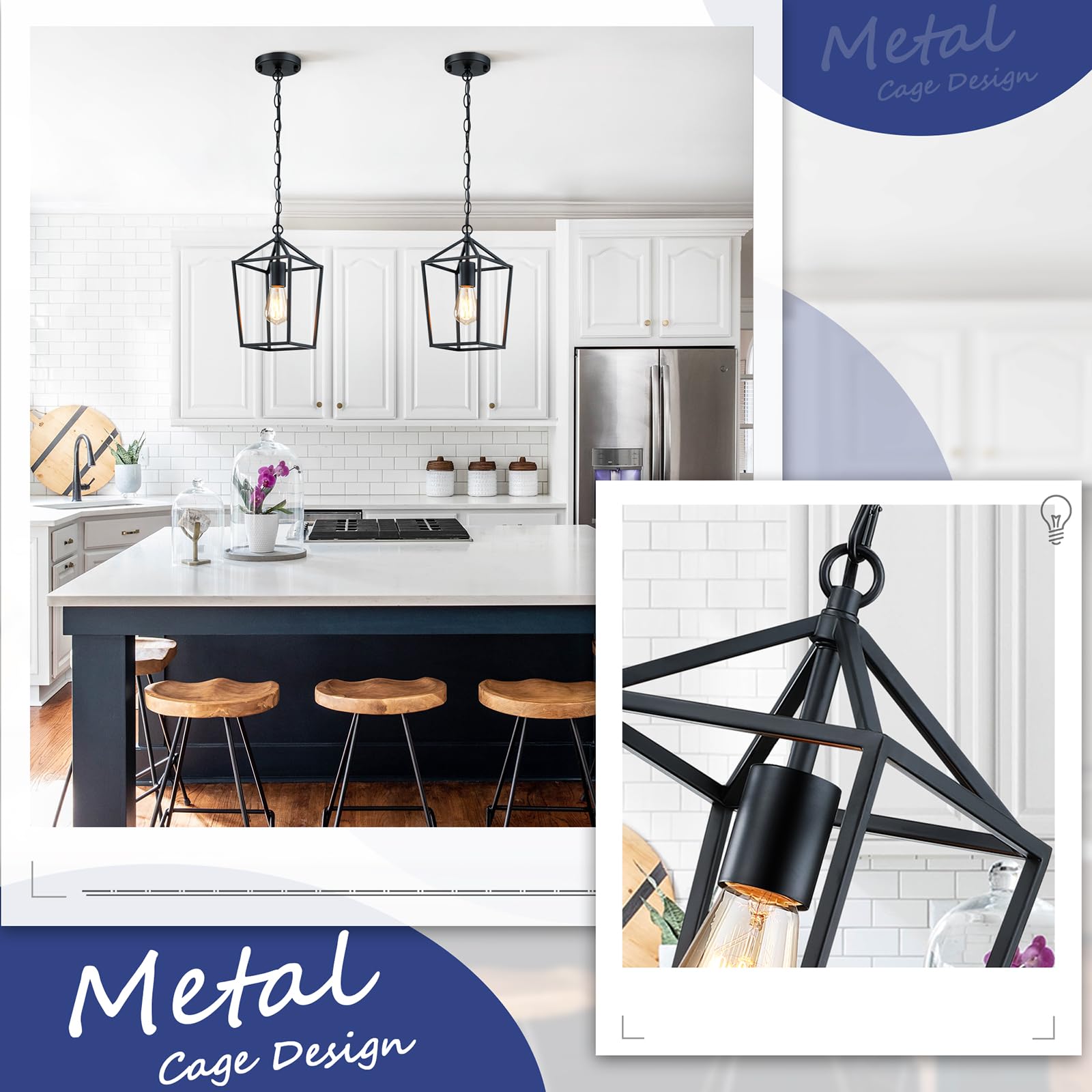 Sheetea metal pendant fixture with sturdy chain and cage design