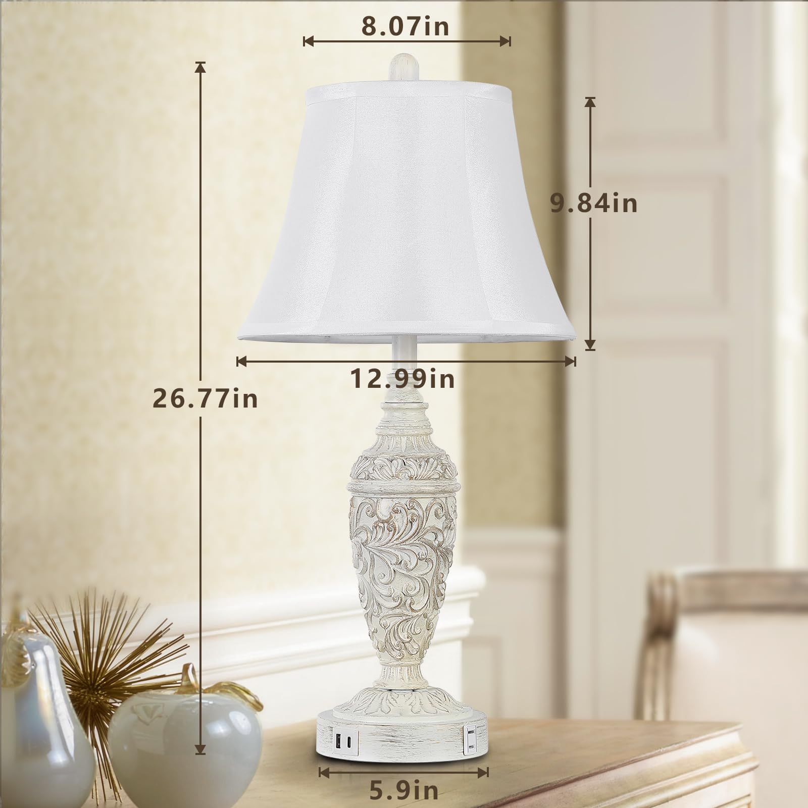 Sheetea table lamp highlighting built-in AC outlet for gadget charging.