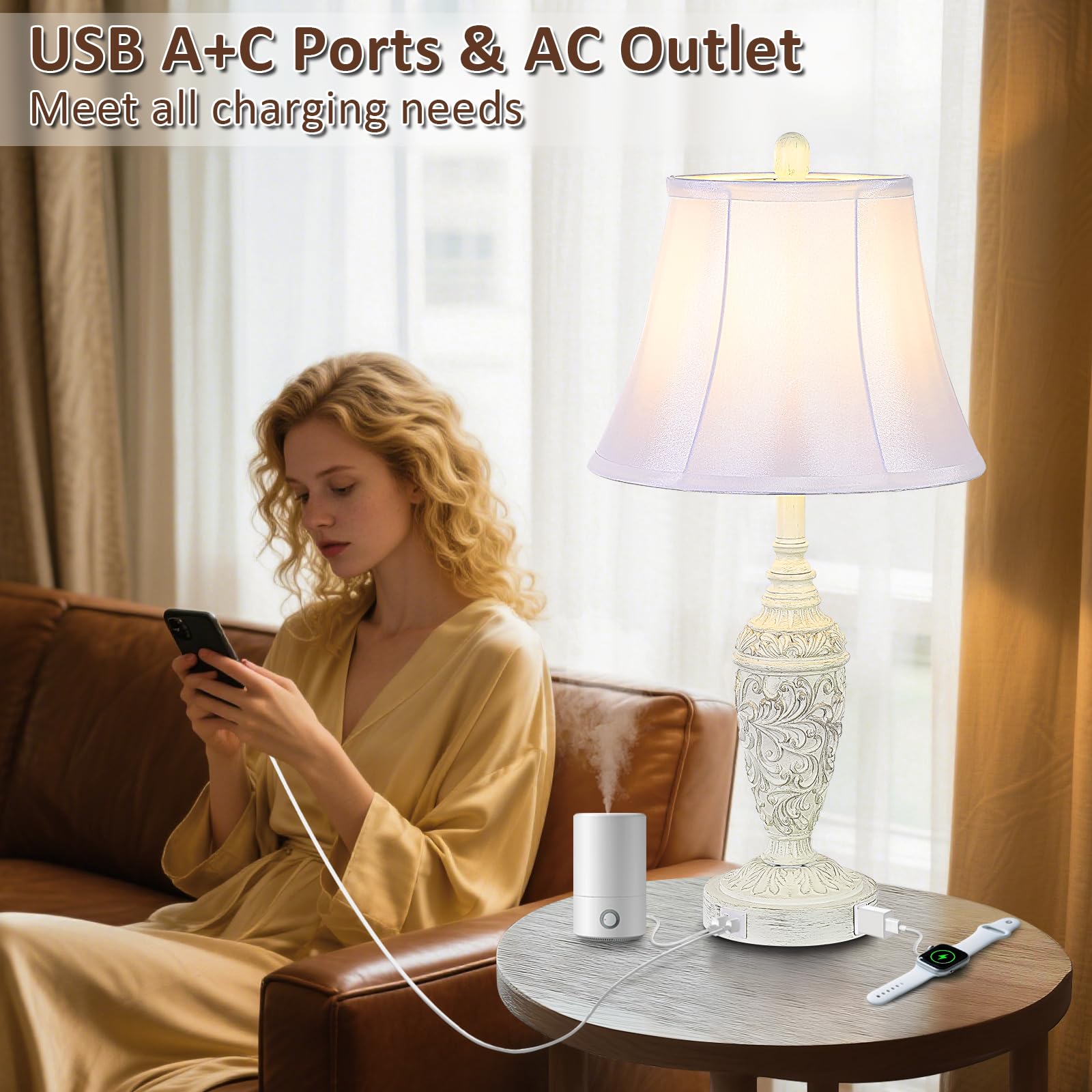 Sheetea vintage lamp with bell-shaped faux silk shade for soft ambient glow.