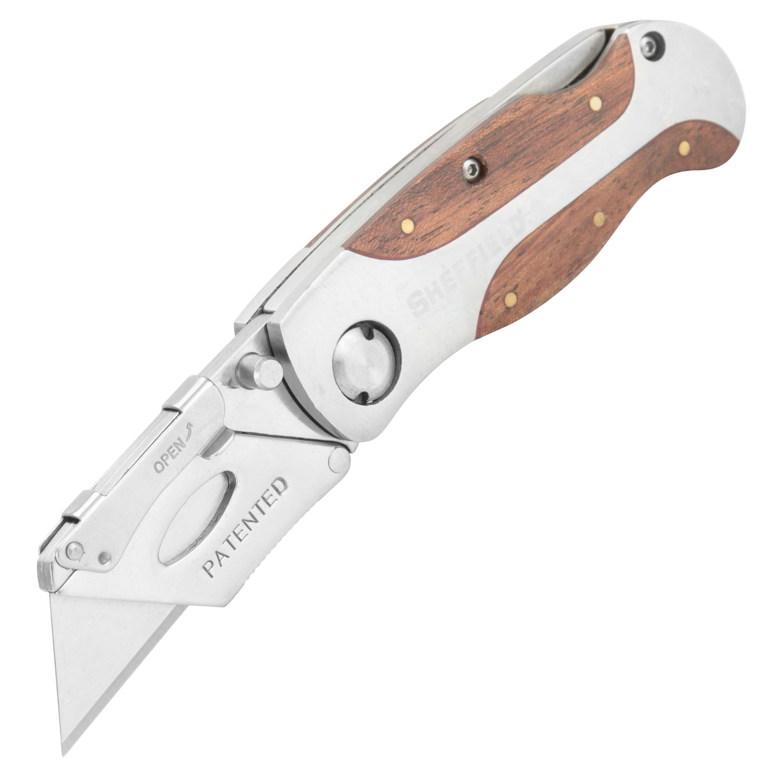 Sheffield 12115 folding knife in one hand opening action for easy use