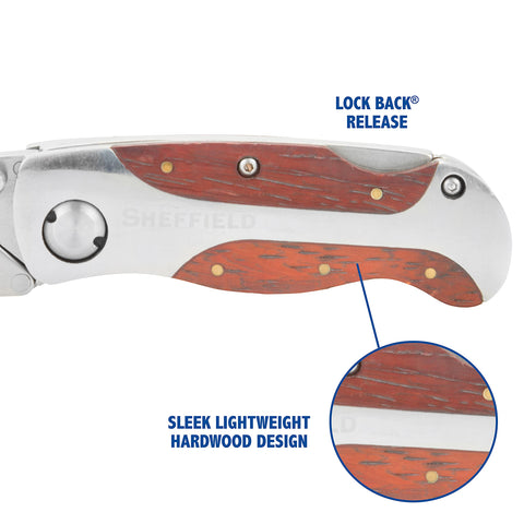Sheffield 12818 compact folded size fits easily in the leather sheath