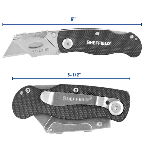 Sheffield folding utility knife with quick blade change for fast replacements