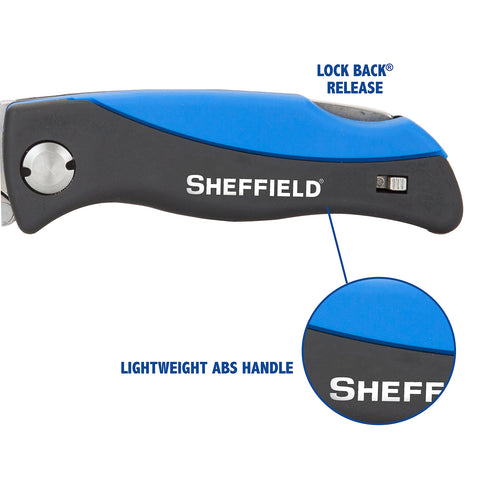 Sheffield rapid blade-change mechanism enables tool-free blade swaps on site.