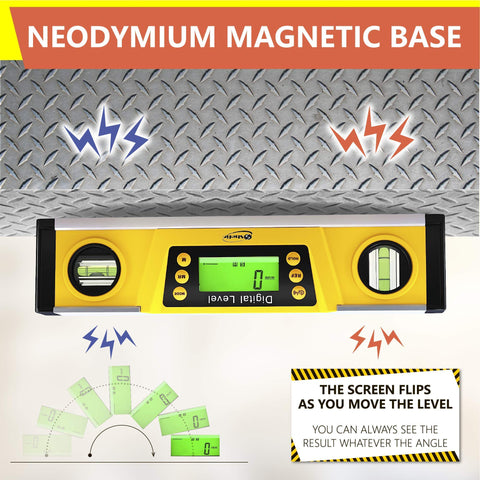 Magnetic base enables hands-free use on metal surfaces for fast alignment.