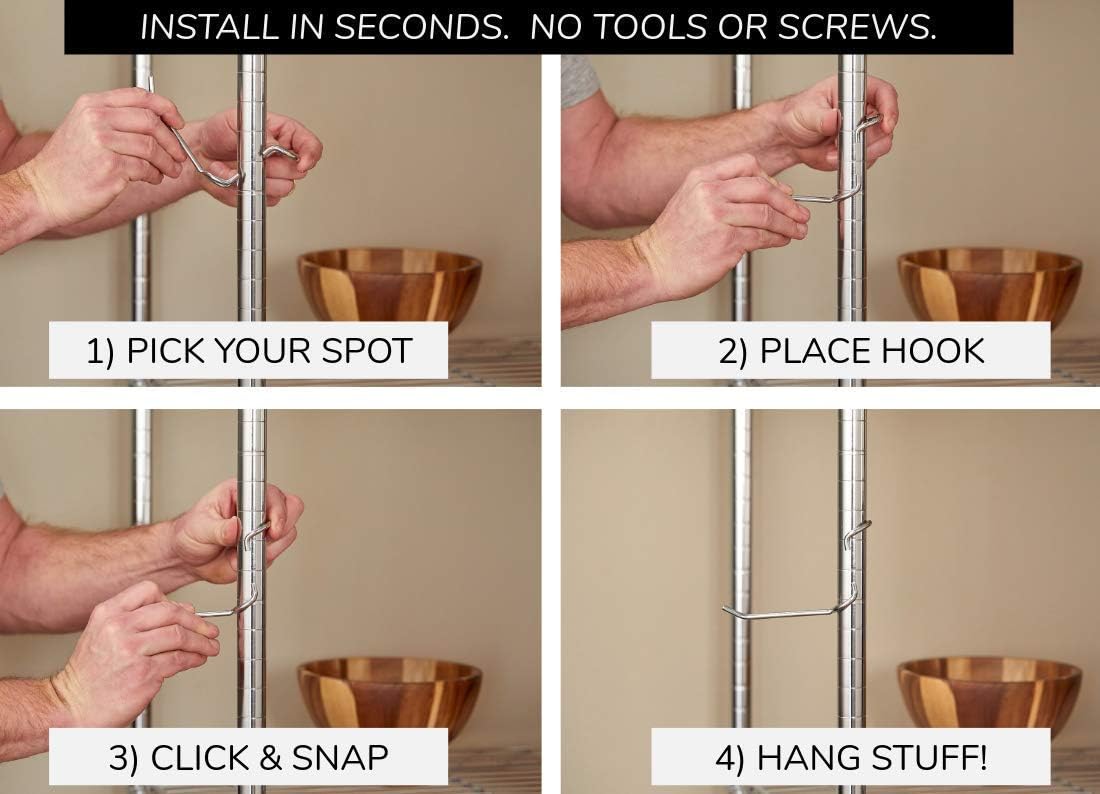 Shelf Pole Hooks Think Outside the Pole 4-inch all-purpose hook for larger cords and bags.