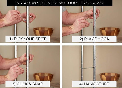 Shelf Pole Hooks Think Outside the Pole 4-inch all-purpose hook for larger cords and bags.