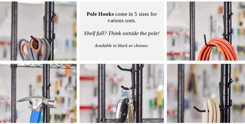 Shelf Pole Hooks Think Outside the Pole J-hook for versatile rack mounting.