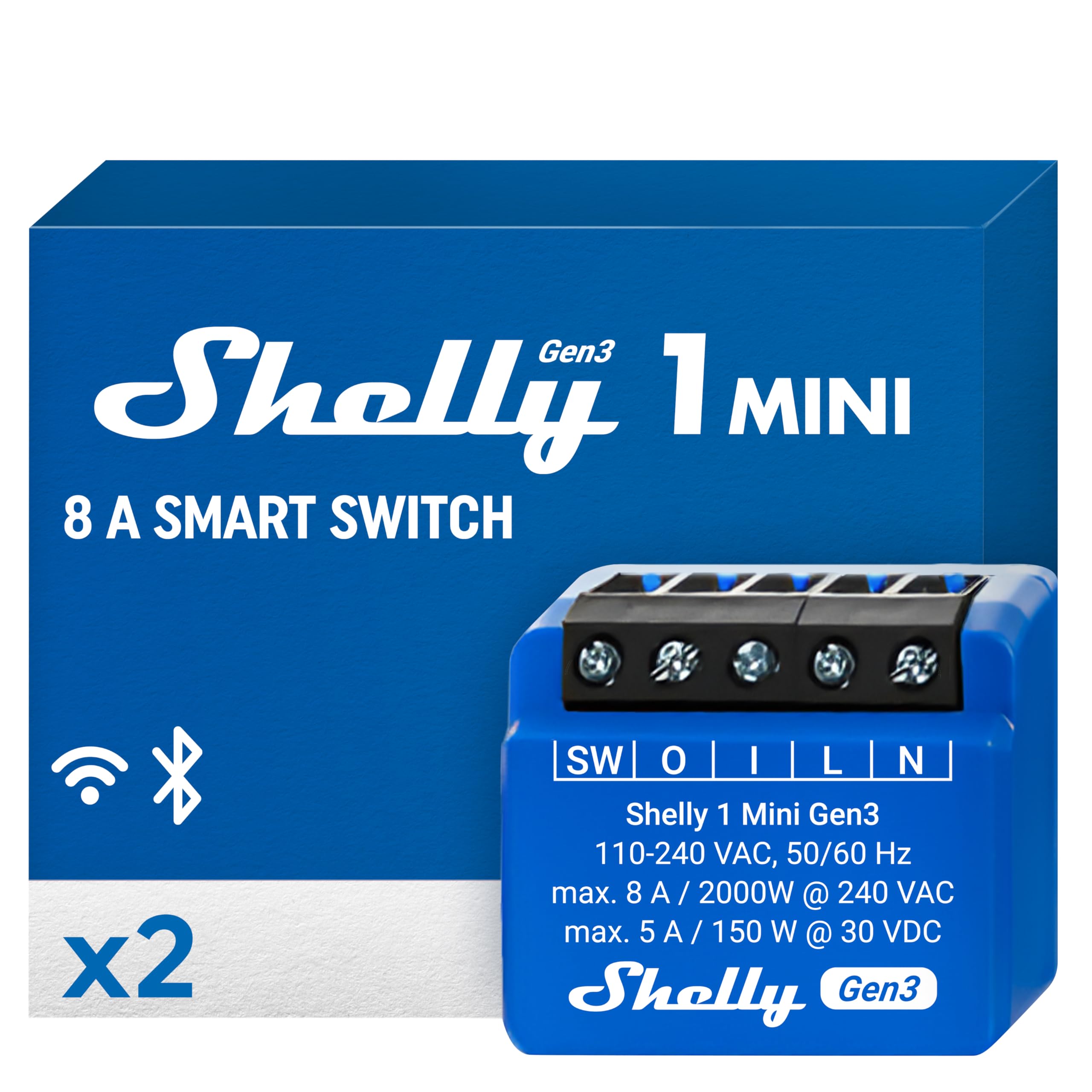 Shelly 1 Mini Gen3 front view for compact smart control in tight spaces