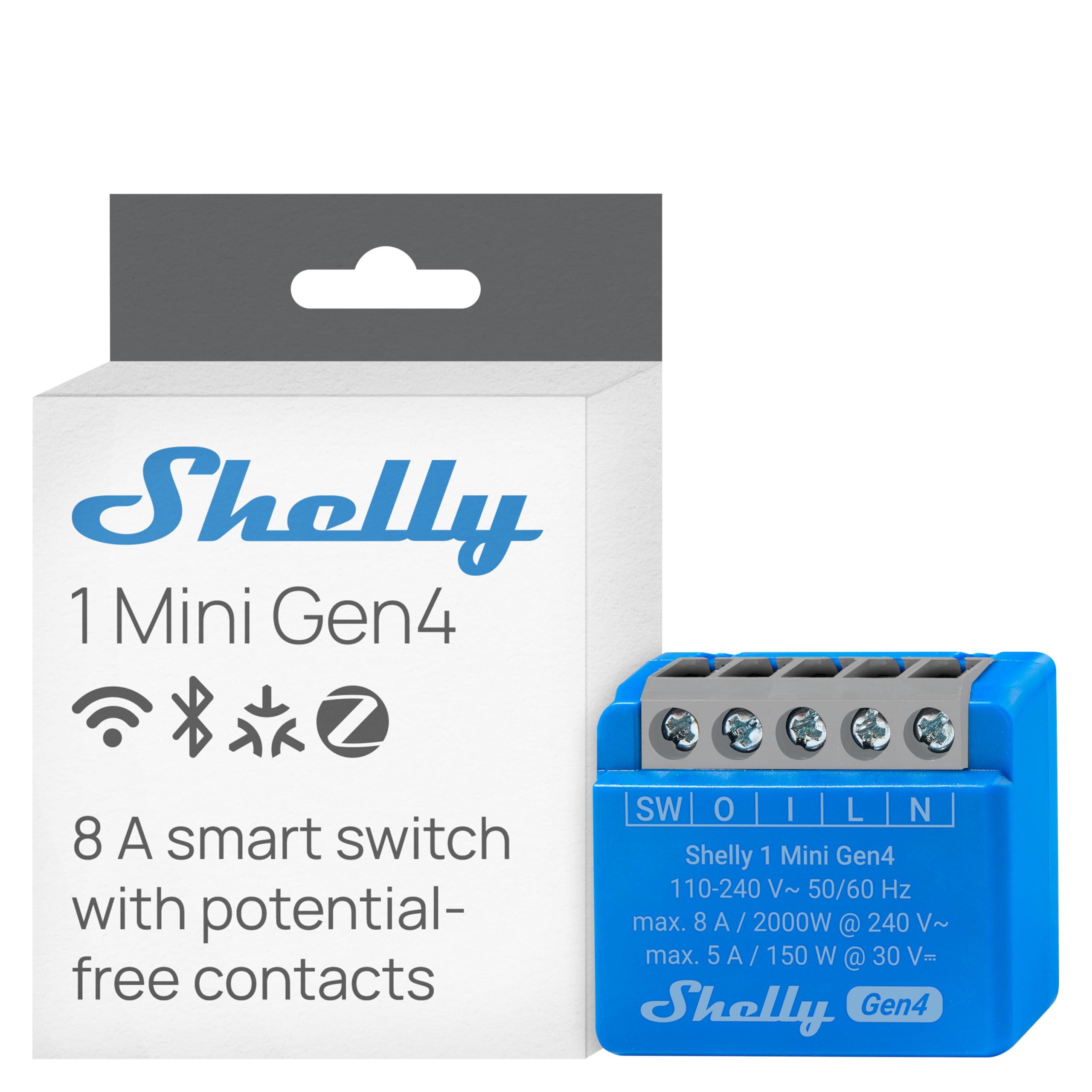 Shelly 1 Mini Gen4 compact design fits tight spaces for retrofit installations.
