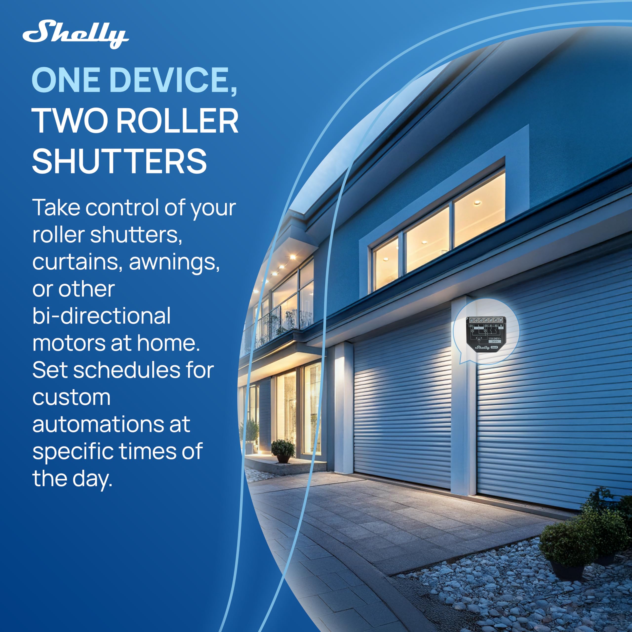 Shelly 2PM Gen4 two-channel control managing independent devices on one phase.