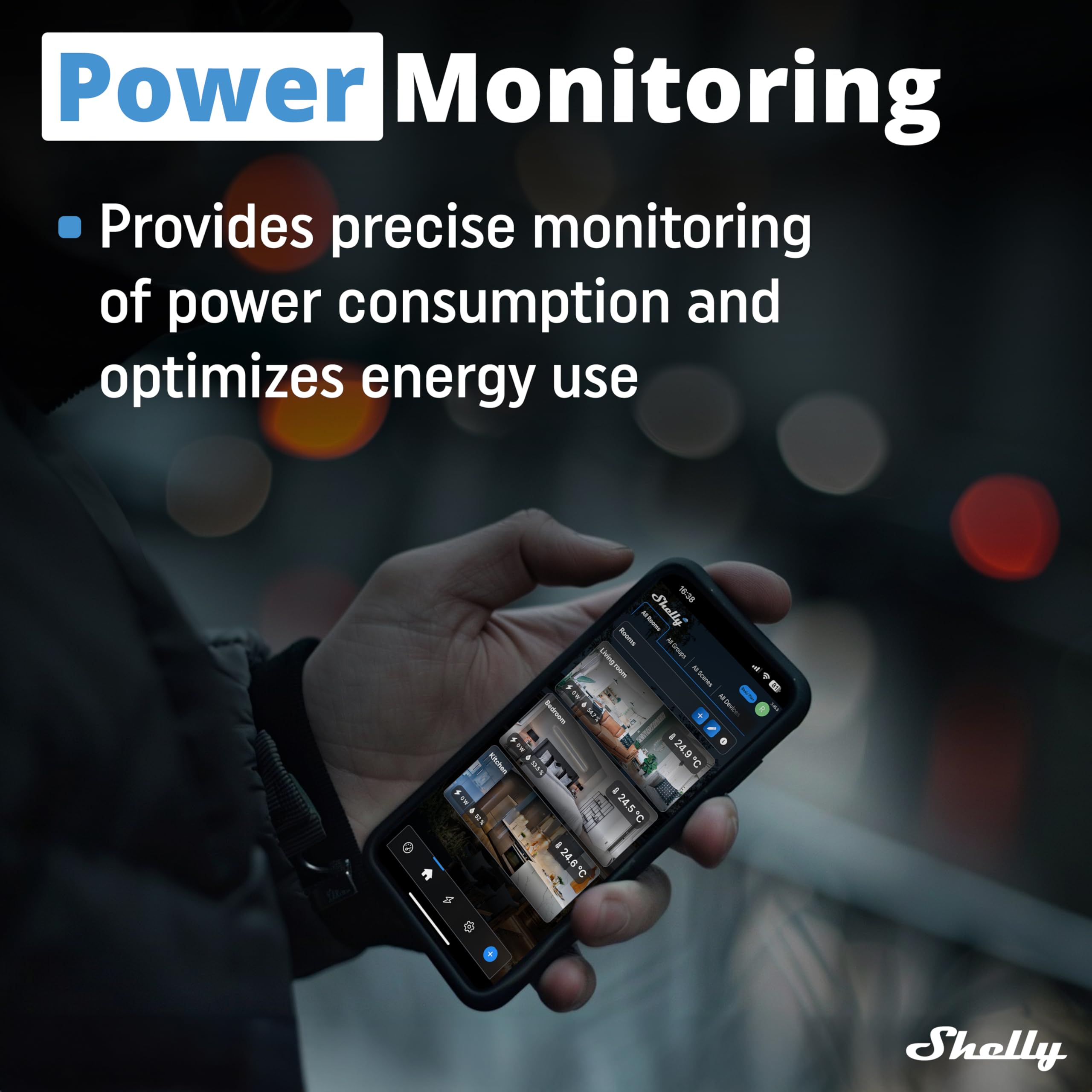 Shelly Dimmer Gen3 energy graph displays real time power usage