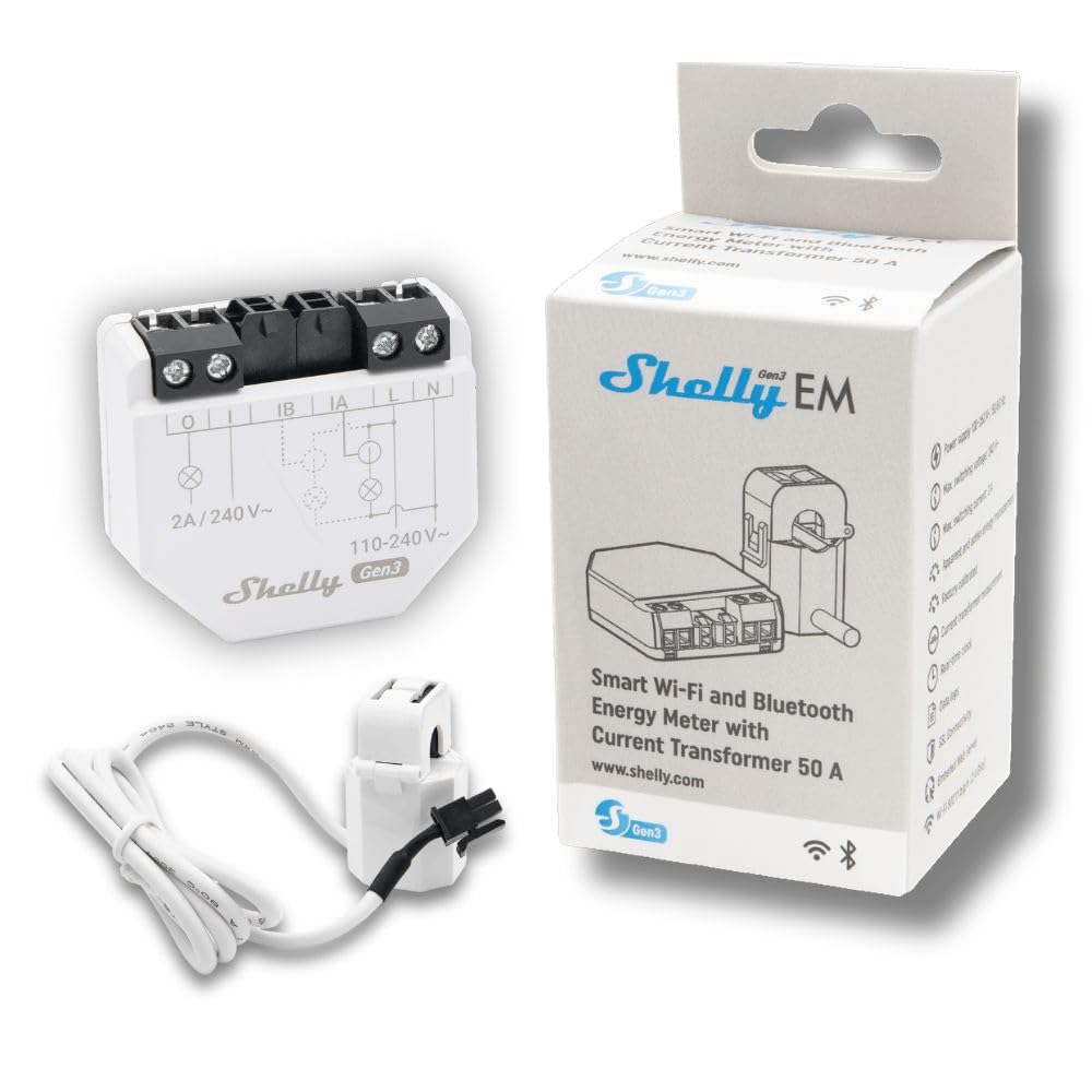 Shelly EM Gen3 with Wi-Fi energy meter for real-time power insights.