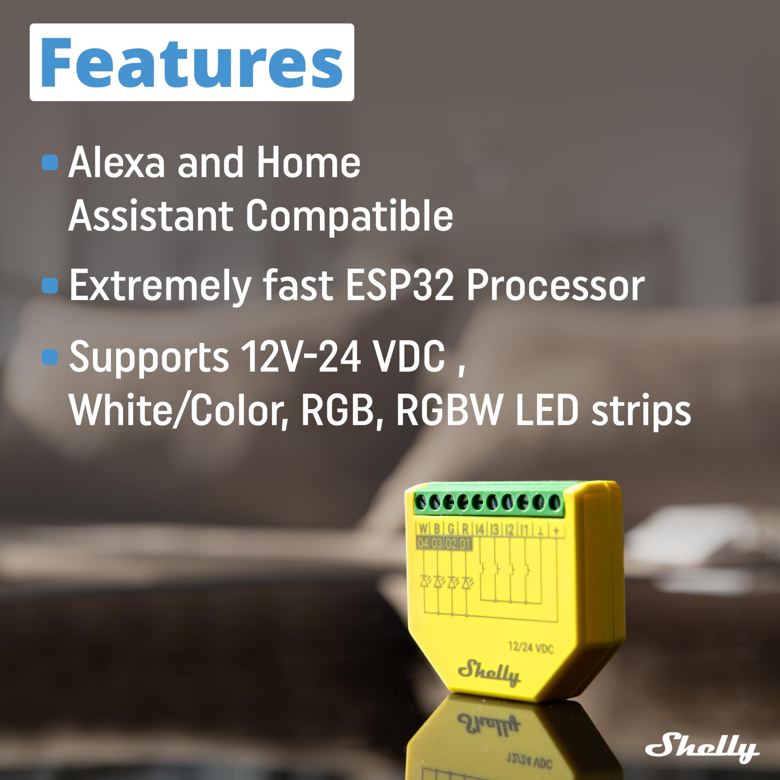 Shelly Plus RGBW PM power meter readout for real-time energy monitoring.