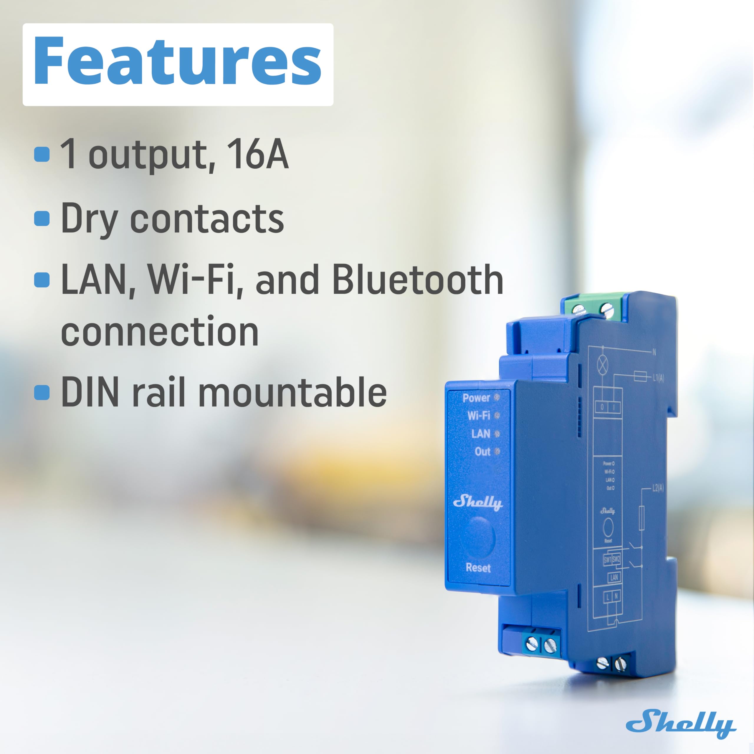 Shelly Pro 1 LAN and Wi-Fi connection for remote management.